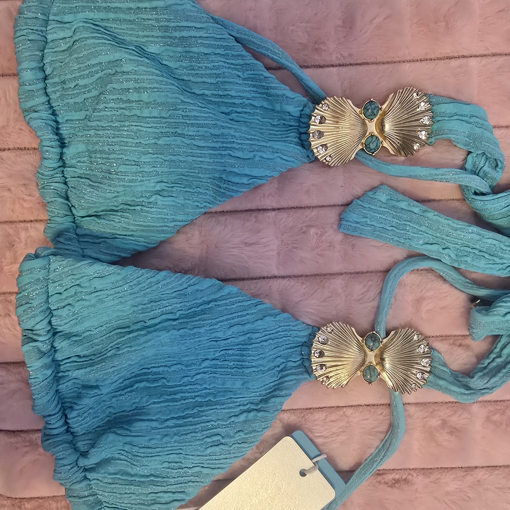 Beach Bunny Turquoise Bikini with Silver Shells